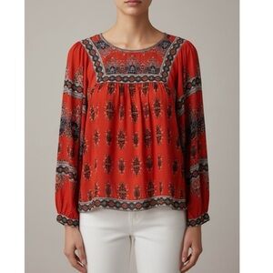 NWOT Flying Tomato Red Paisley Boho Balloon Sleeve Blouse Size Small